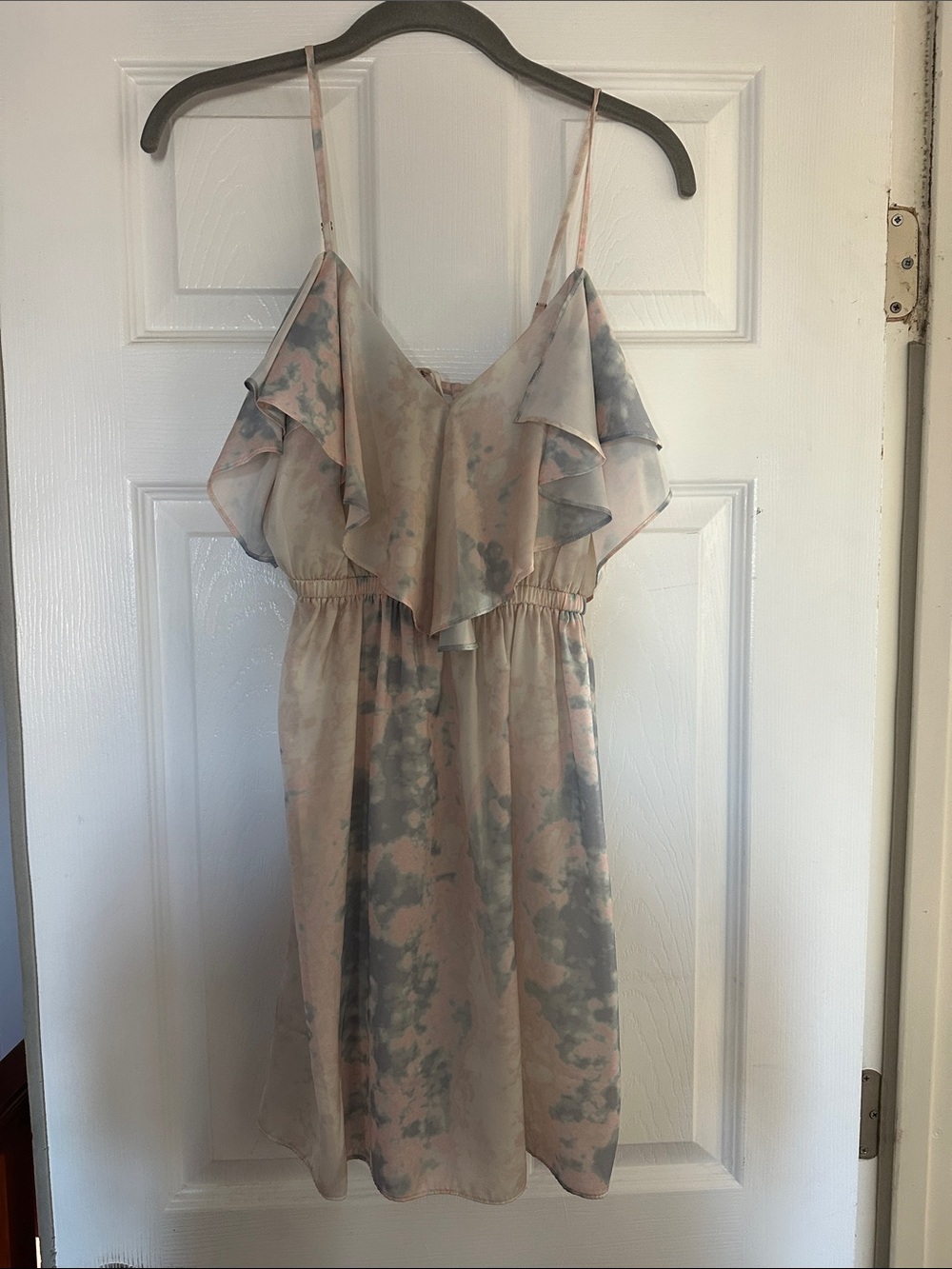 Kimchi Blue Pink and Gray Ruffle Spaghetti-Strap Mini Dress